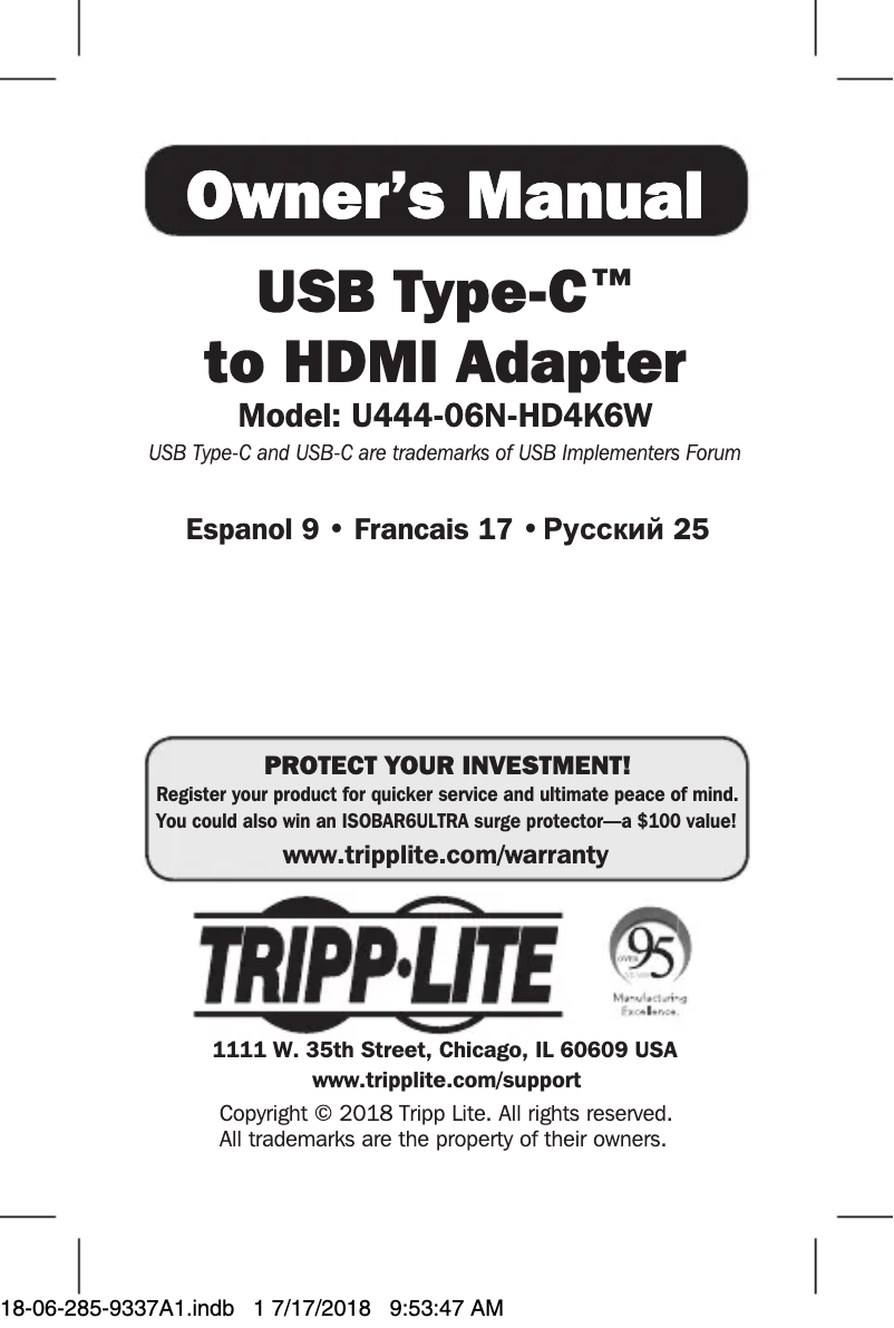 First page image of the manual for U444-06N-HD4KRA