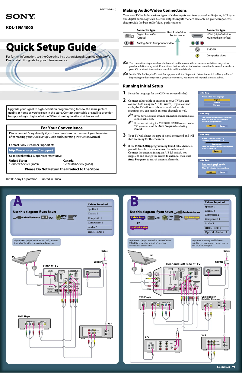 First page image of the manual for Bravia KDL-19M4000