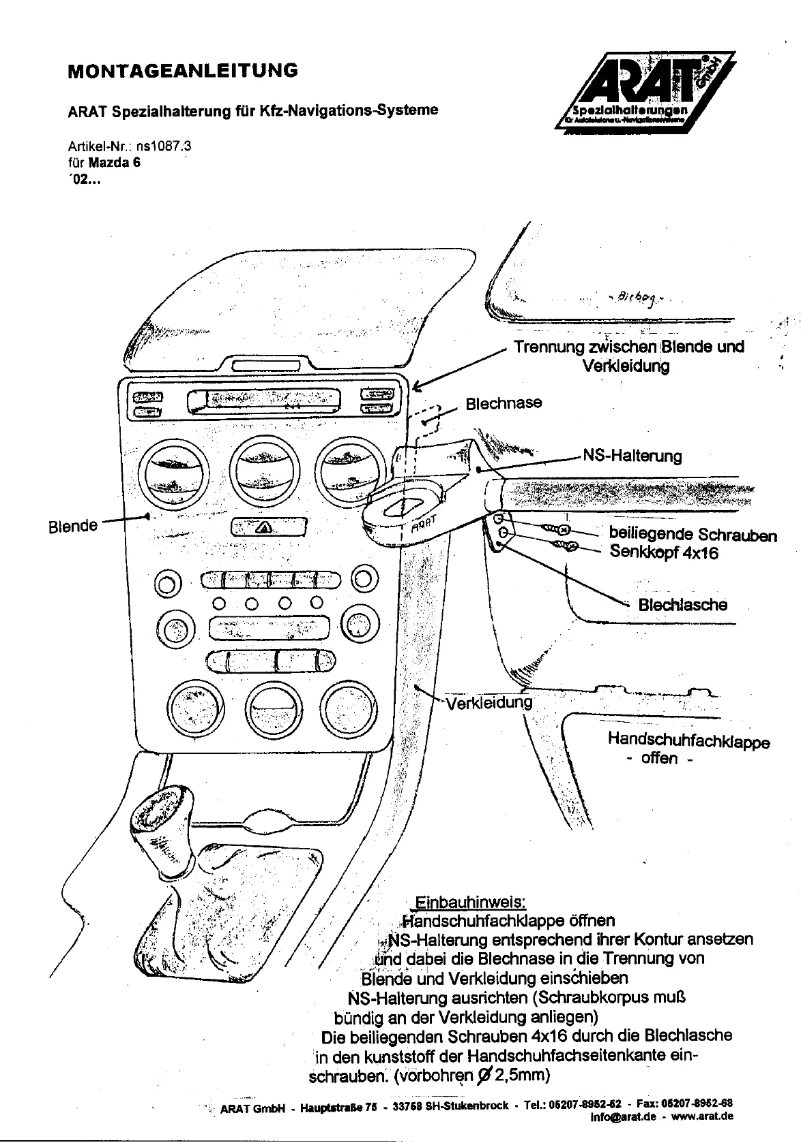 Page 1 of the manual User Manual Arat NS1087.3