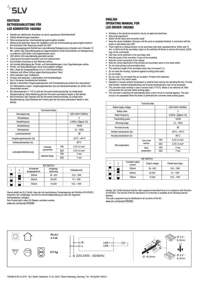Page 1 of the manual User Manual SLV 1002082