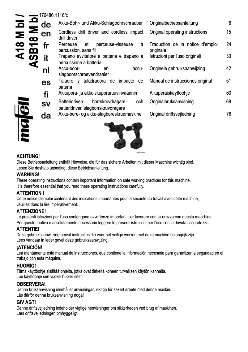 First page image of the manual for A 18 M bl