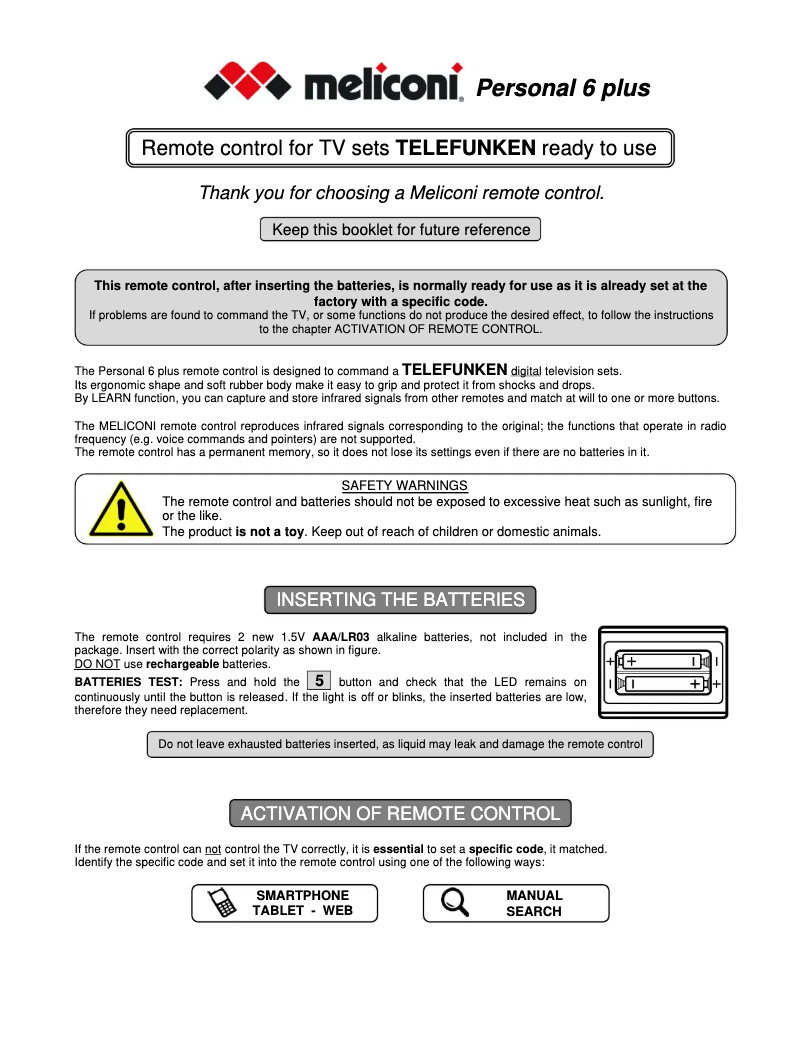 Page 1 of the manual User Manual Meliconi Gumbody Personal 6 plus