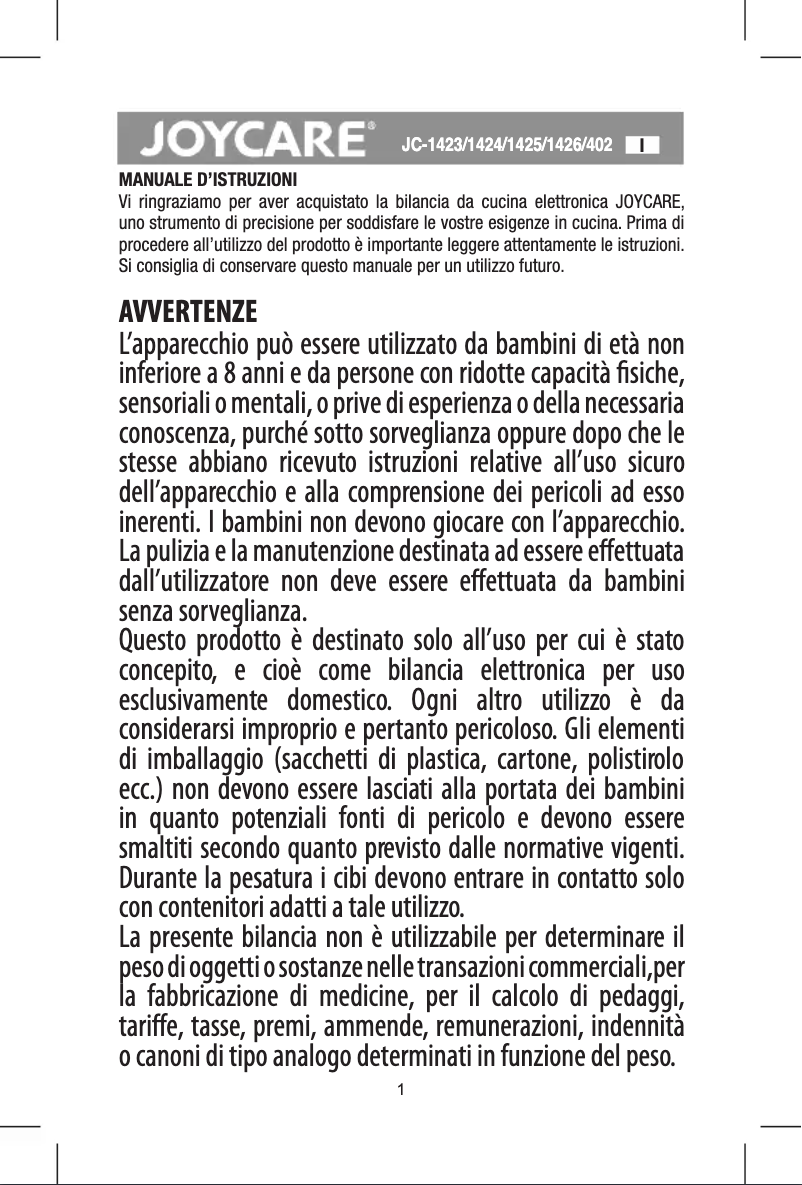 Page 1 of the manual User Manual Joycare JC-1423