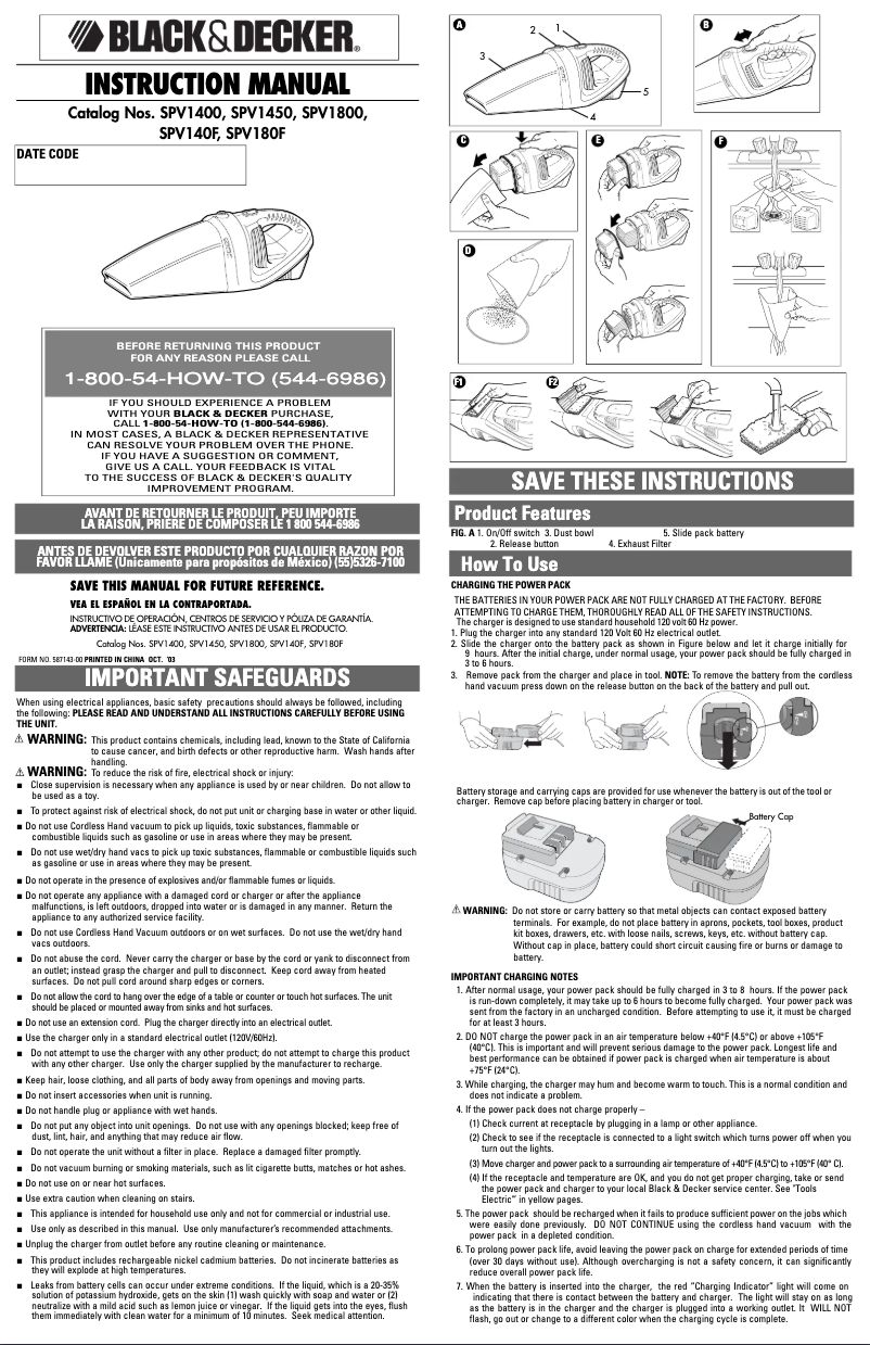 Page 1 of the manual User Manual Black & Decker SPV140F