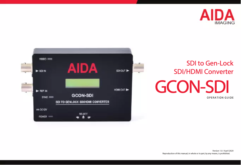 Page 1 of the manual User Manual Aida GCON-SDI