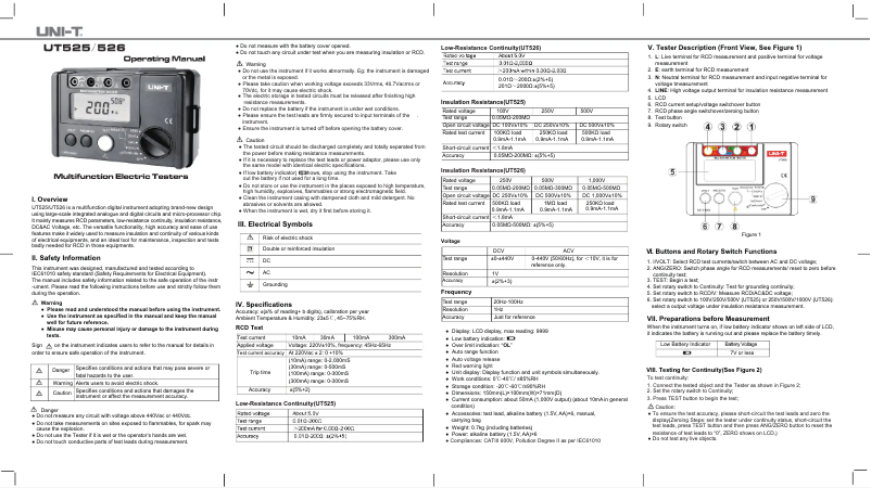 Page 1 of the manual User Manual Uni-T UT526