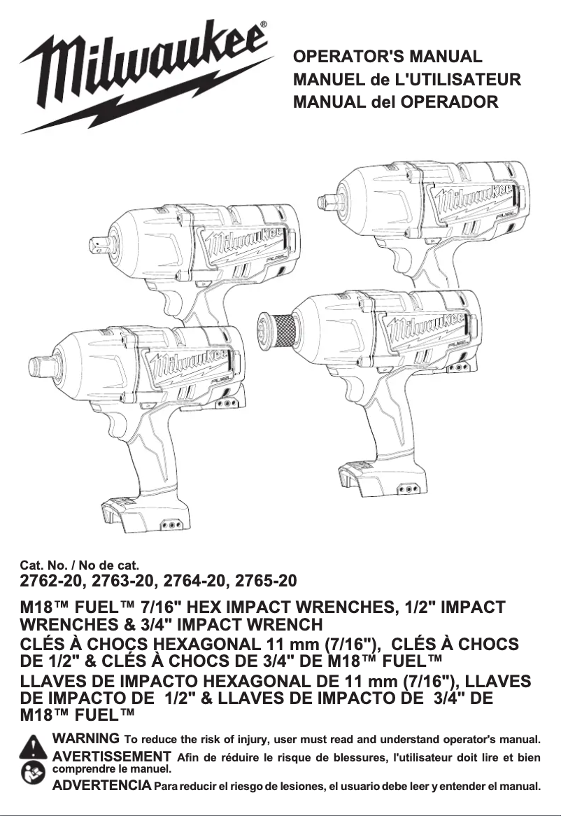 Page 1 of the manual User Manual Milwaukee M18 Fuel 2764-22