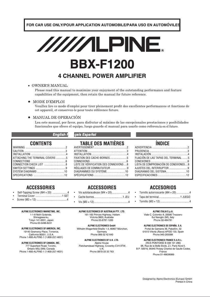 First page image of the manual for BBX F1200