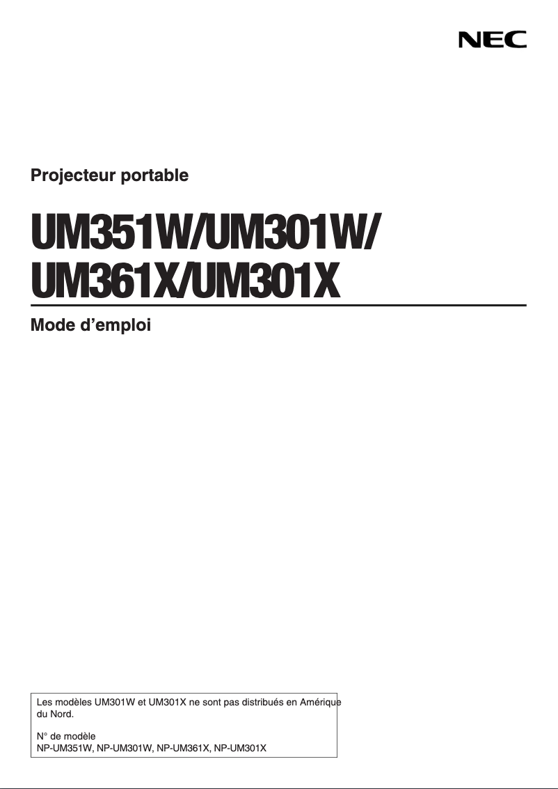 Page 1 of the manual User Manual NEC UM301W