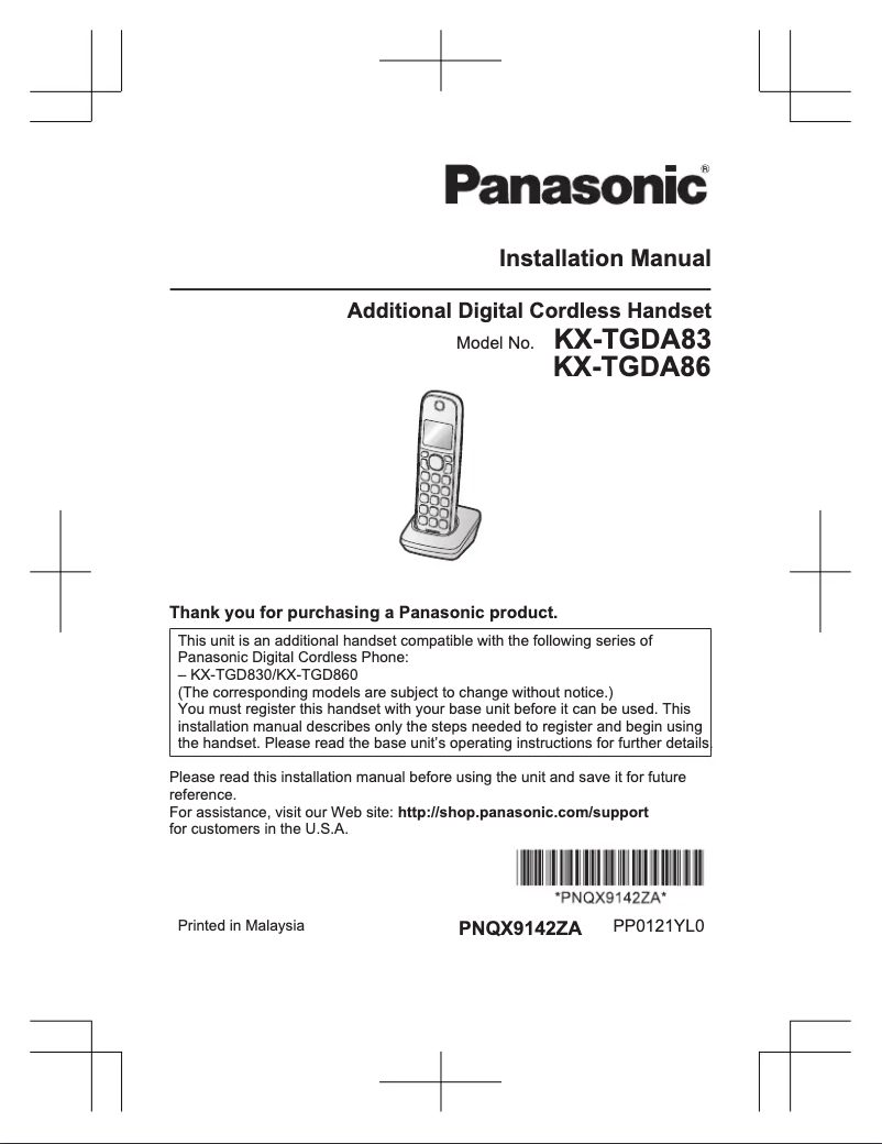 First page image of the manual for KX-TGDA83
