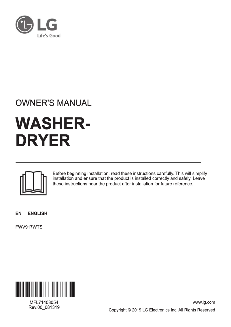 First page image of the manual for FWV917WTS