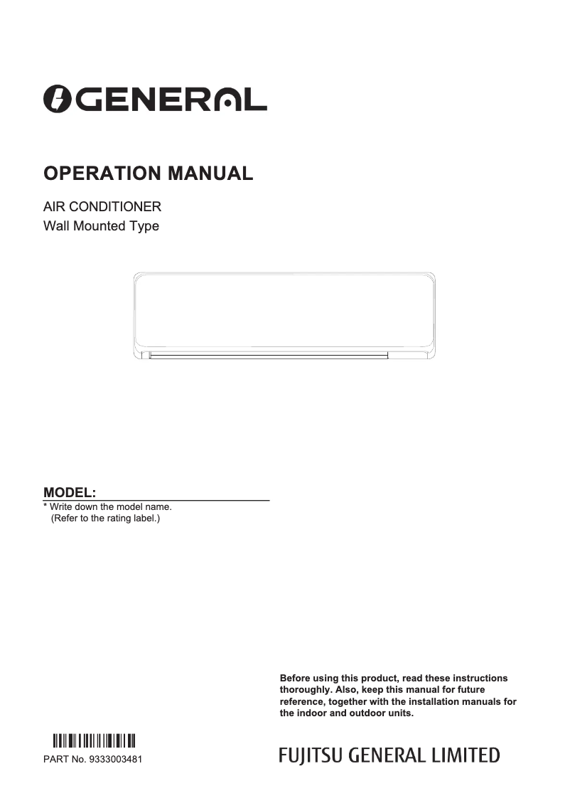 Image de la première page du manuel de l'appareil ASGG18KJTA