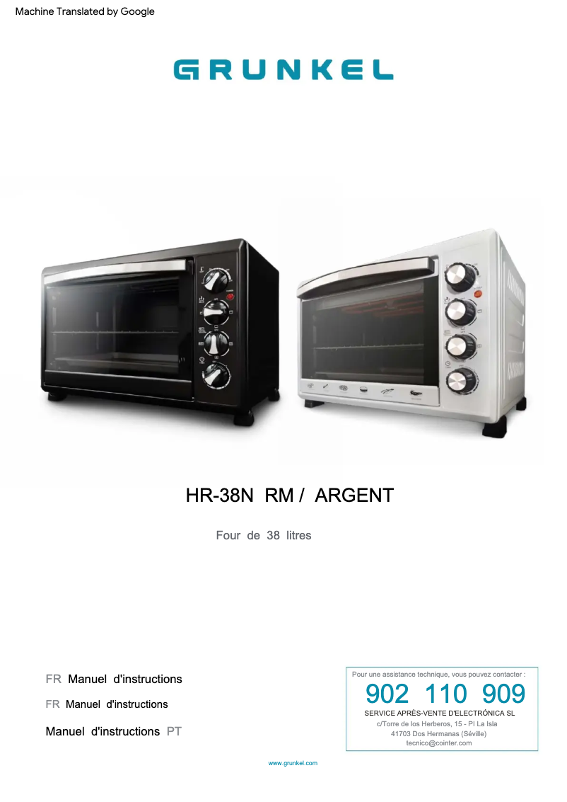 First page image of the manual for HR-38N RM