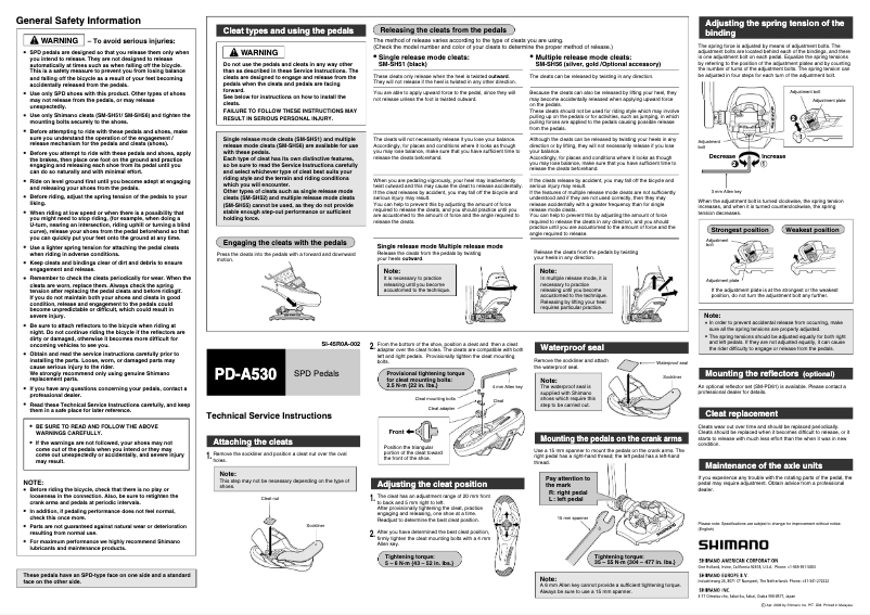 Page 1 of the manual User Manual Shimano PD-A530