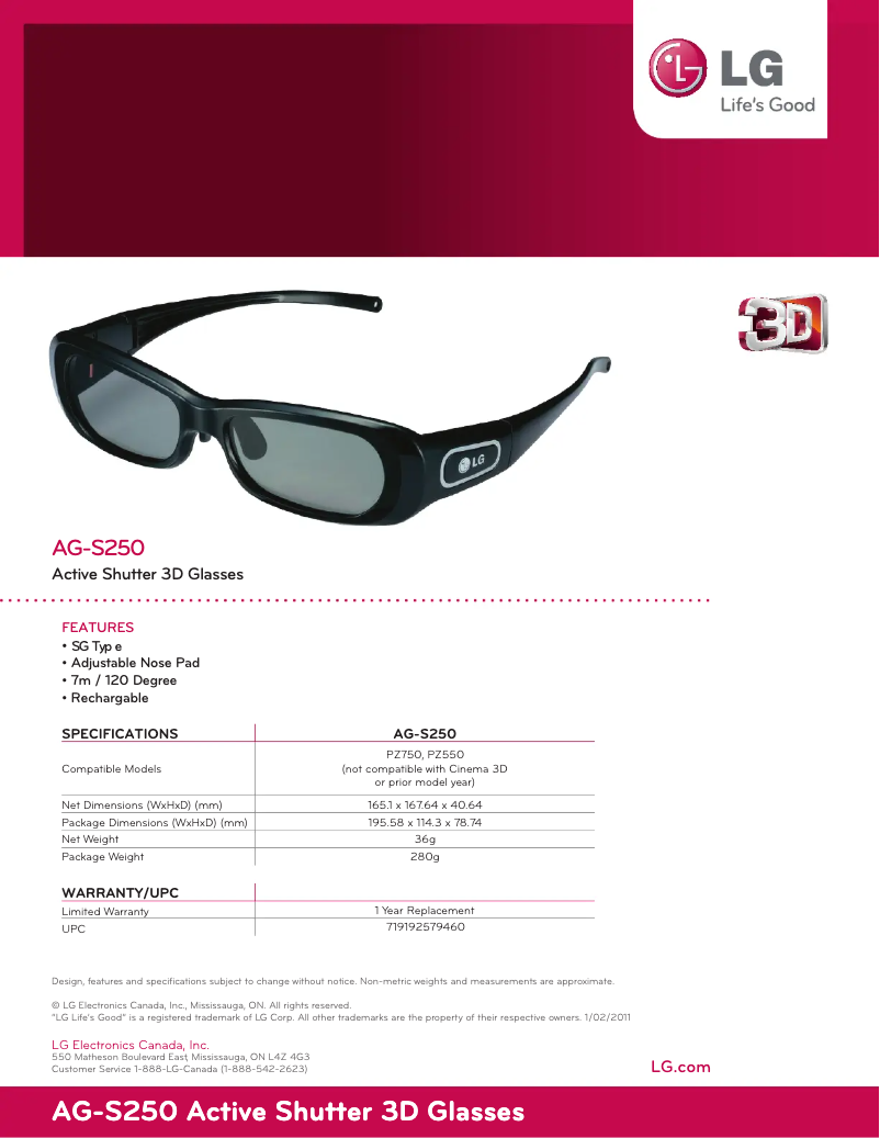 First page image of the manual for AG-S250