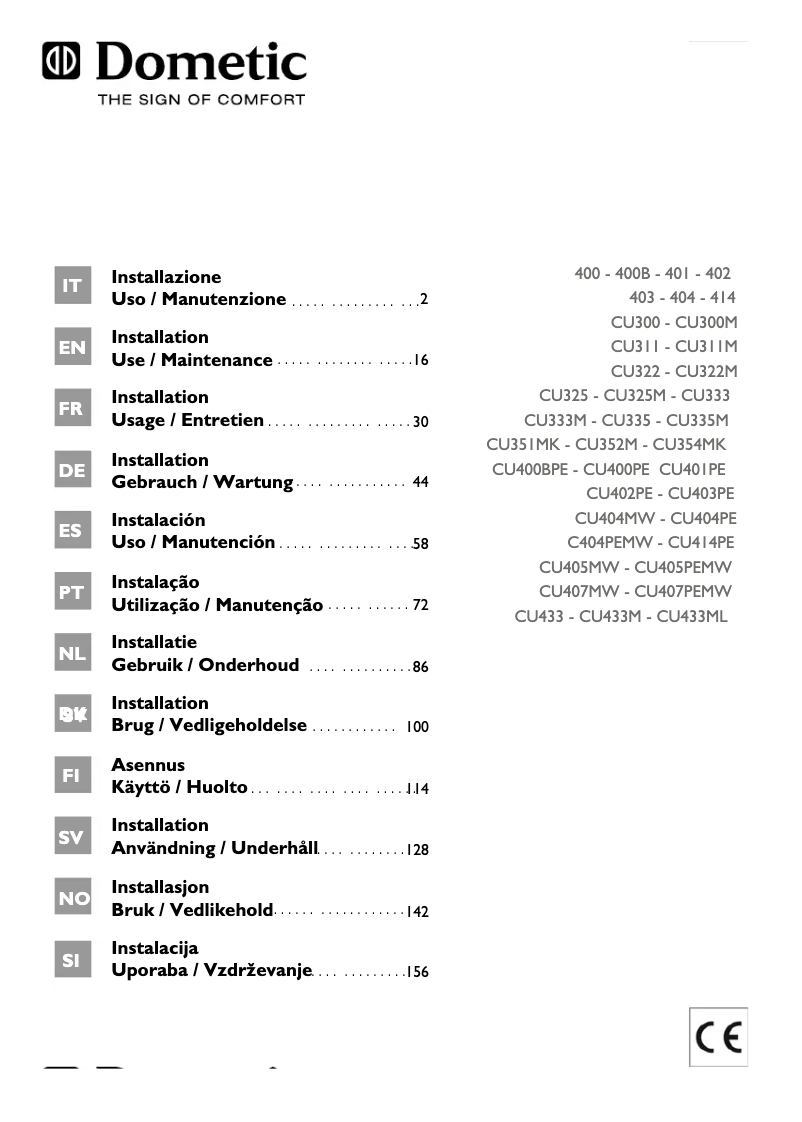 Page 1 de la notice Manuel utilisateur Dometic CU311