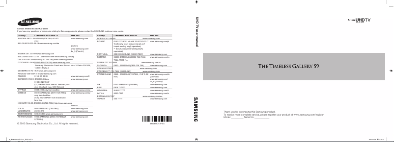 Page 1 of the manual User Manual Samsung UE85S9ST