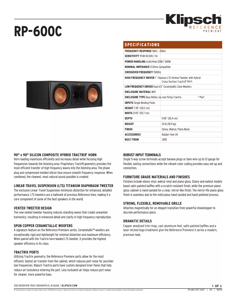 First page image of the manual for Reference Premiere RP-600C