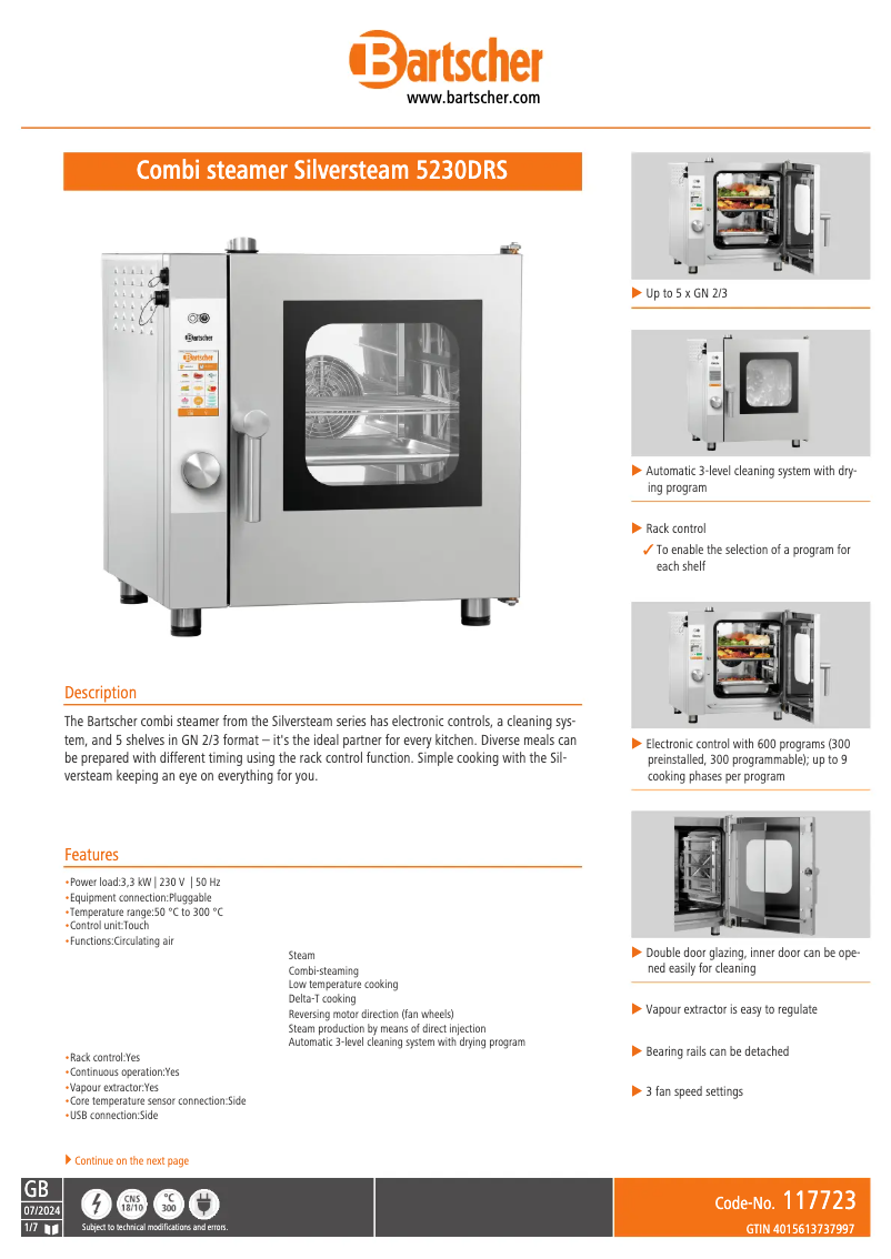Page 1 of the manual Technical Sheet Bartscher 117723