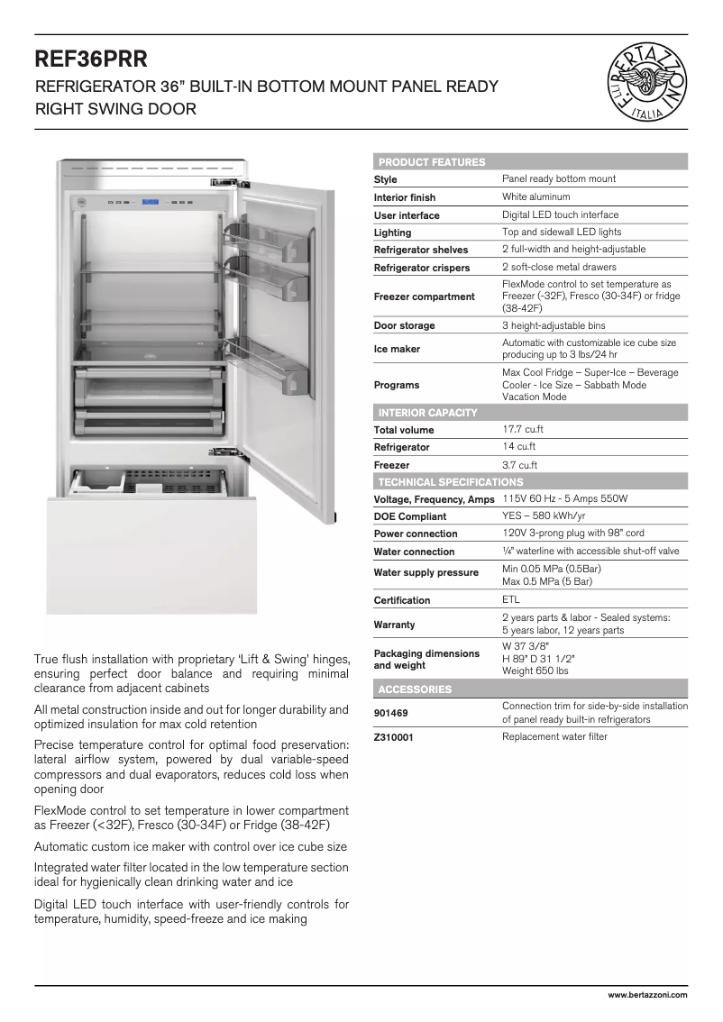 First page image of the manual for REF36PRR