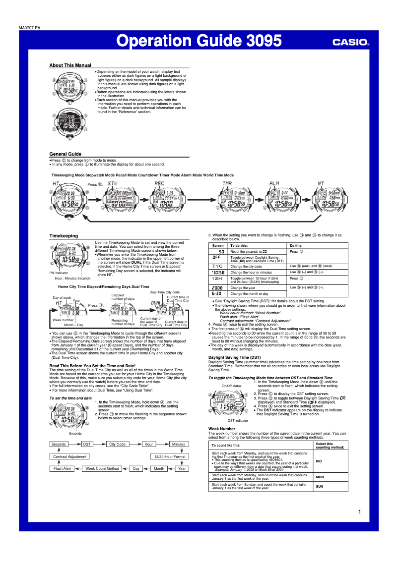 Page 1 of the manual User Manual Casio 3095