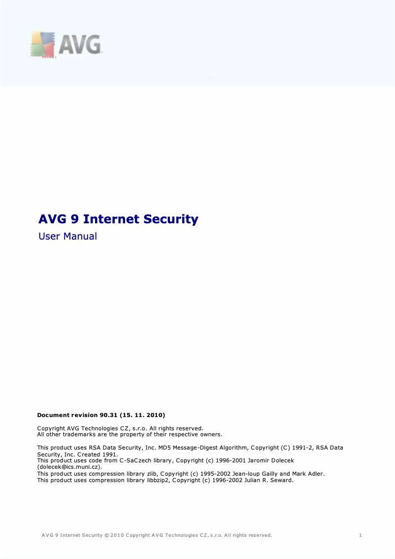 Page 1 de la notice Manuel utilisateur AVG Internet Security 9.0
