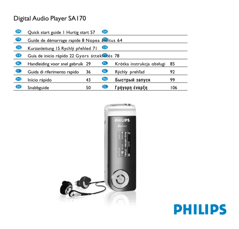 Page 1 of the manual Quick Start Guide Philips GoGear SA170