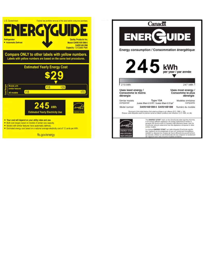 Page 1 of the manual Energy Label Danby DAR016B1BM-6