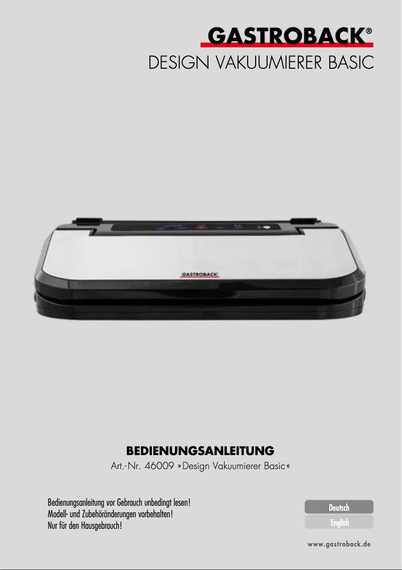 Page 1 of the manual User Manual Gastroback Design Basic 46009