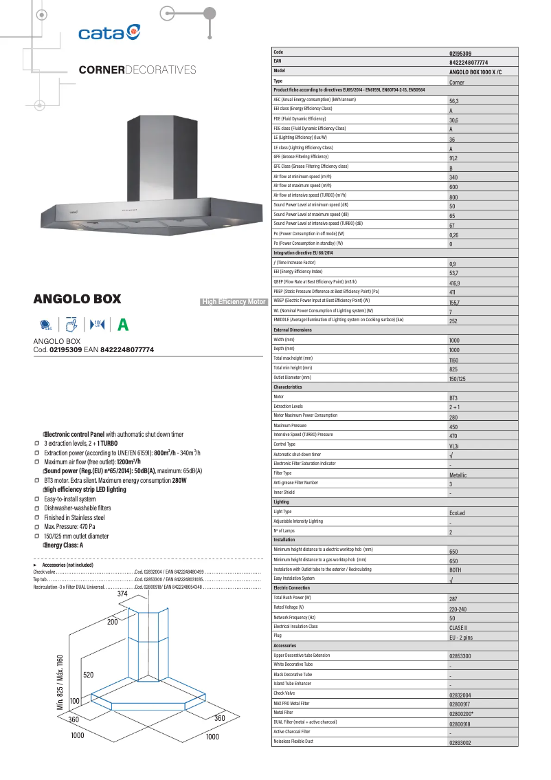 Page 1 of the manual Technical Sheet CATA Angolo Box