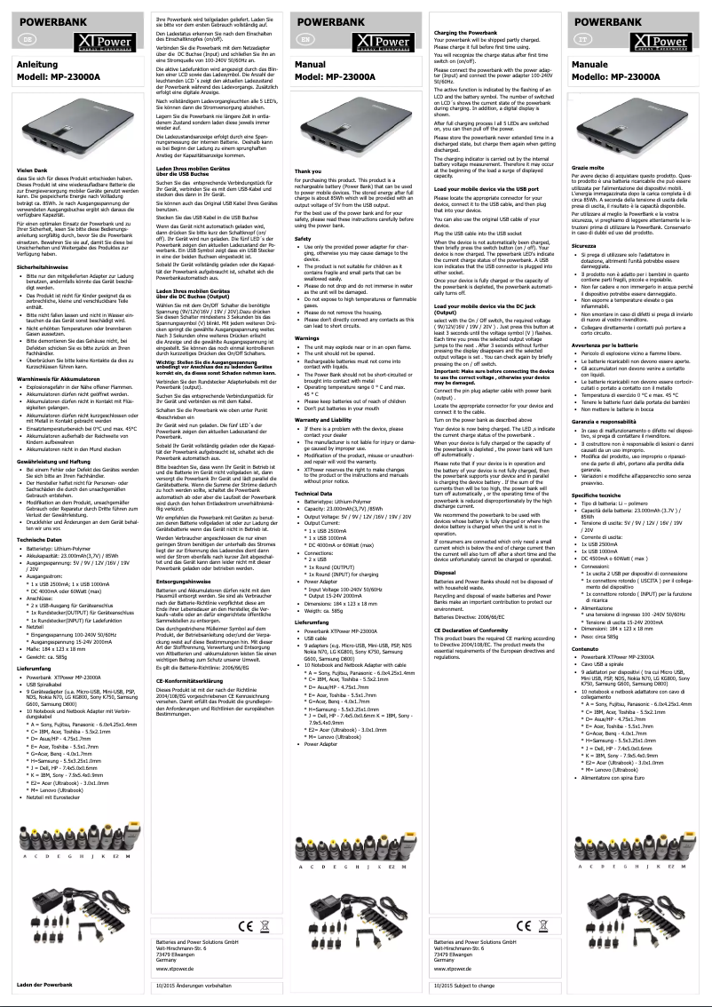 Page 1 de la notice Manuel utilisateur XT Power MP-23000A