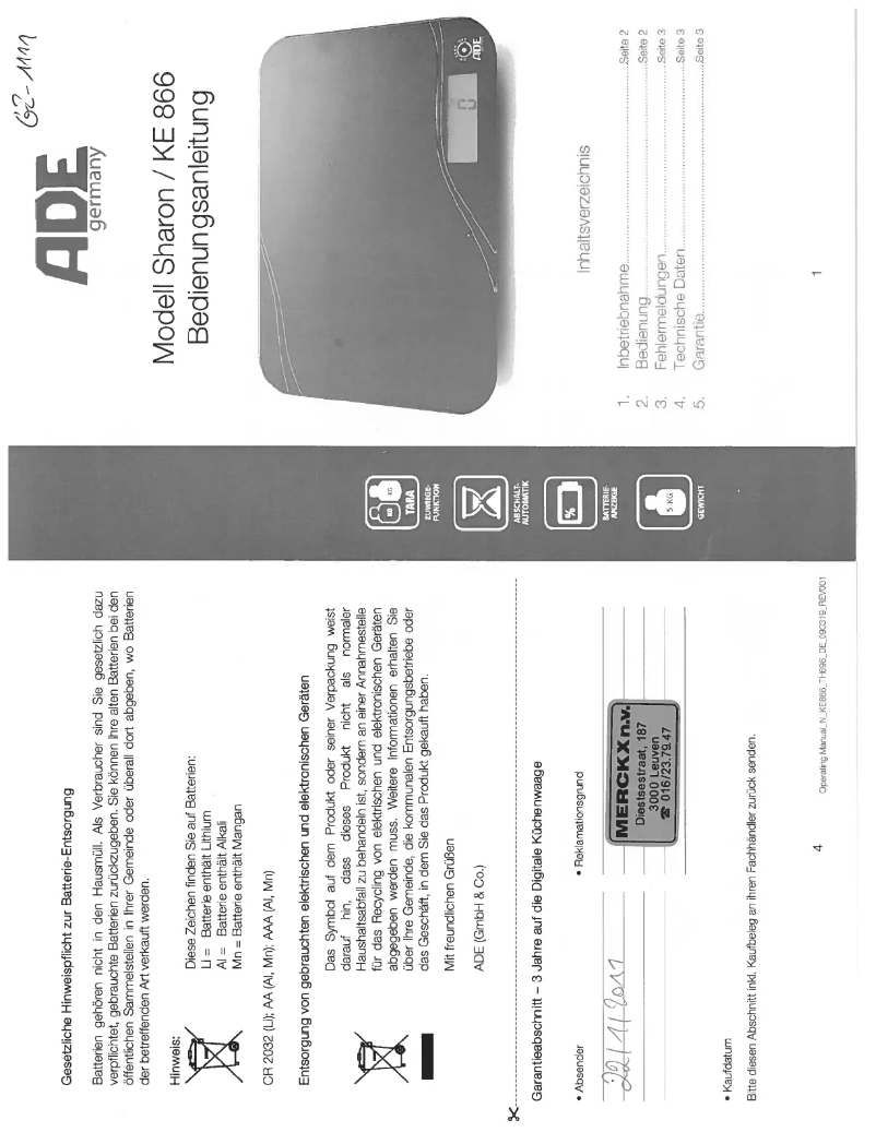 Page 1 of the manual User Manual ADE Sharon KE 866