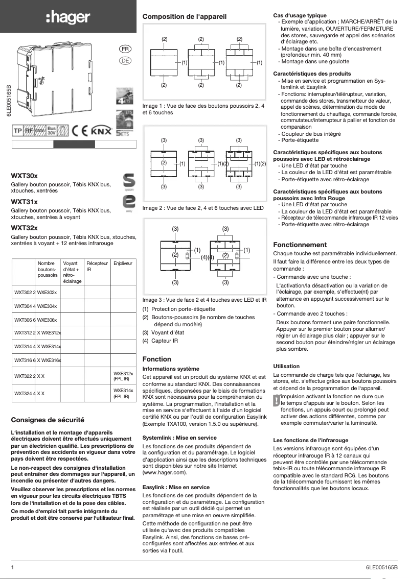 Page 1 of the manual Installation Guide Hager WXT324