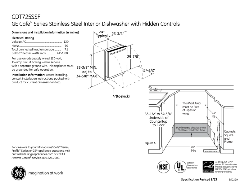 Page 1 of the manual Technical Sheet GE Café CDT725SSFSS