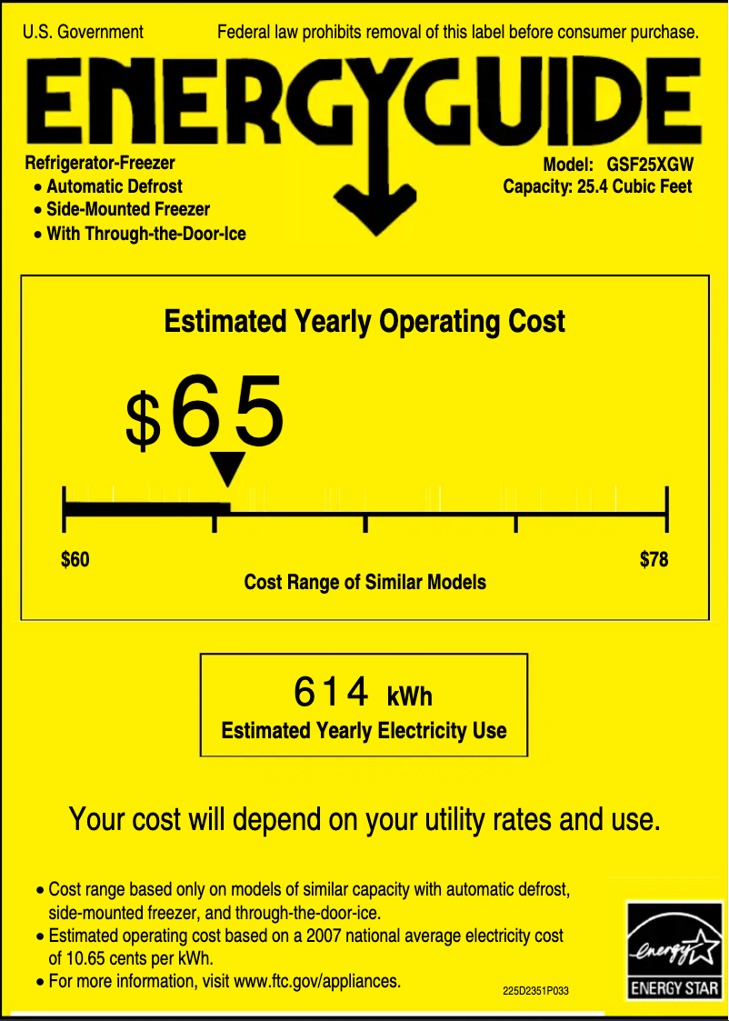 Page 1 of the manual Energy Label GE GSF25XGWWW