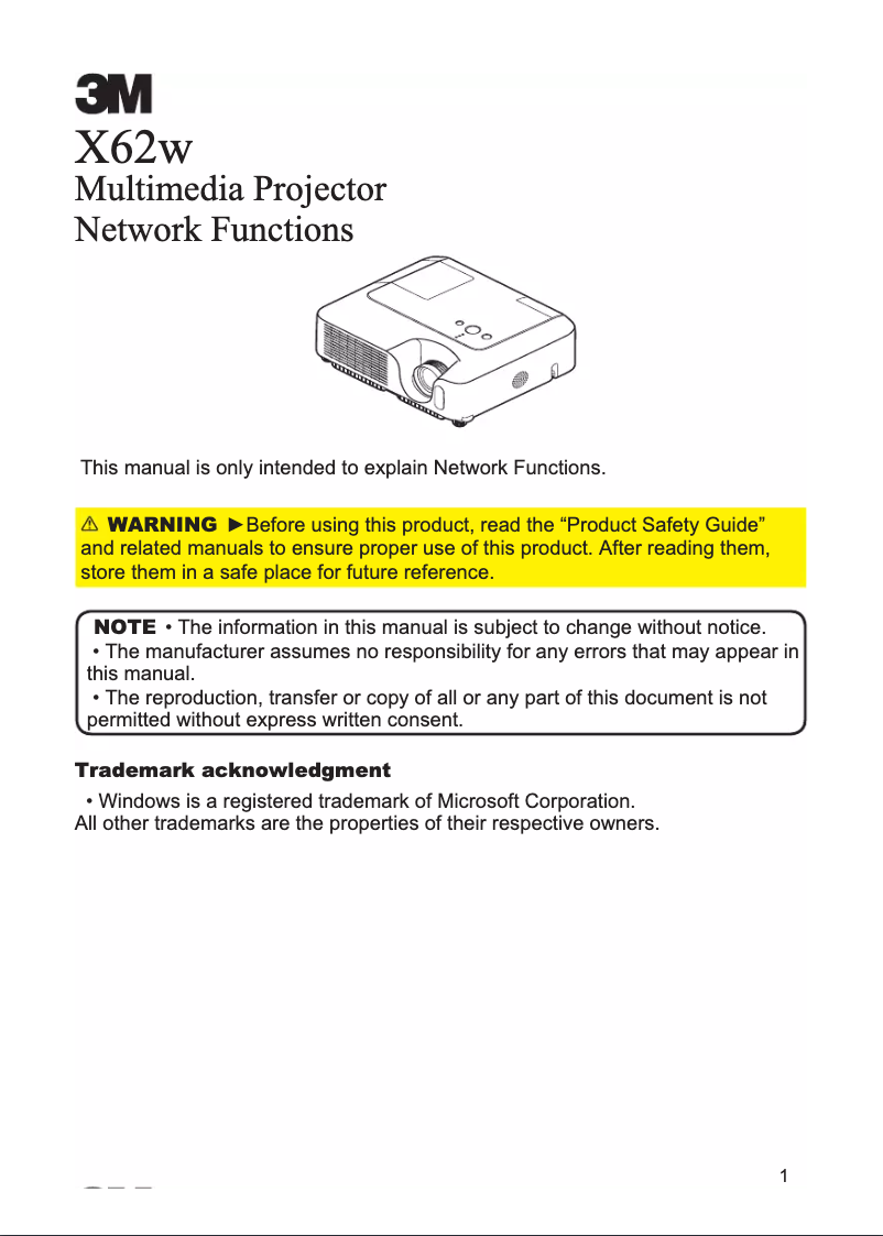 First page image of the manual for X62w