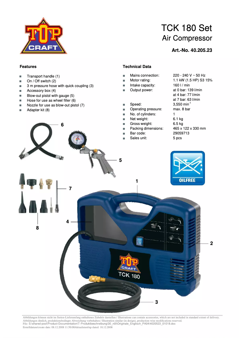 Image de la première page du manuel de l'appareil TCK 180 Set