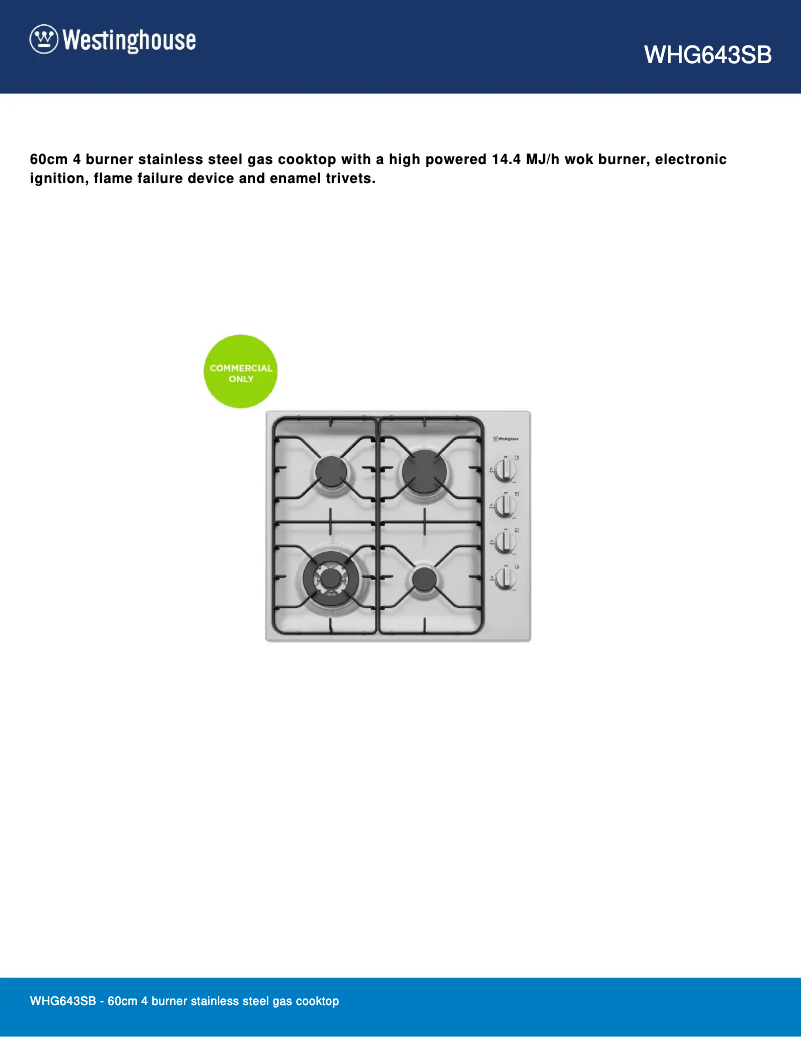 First page image of the manual for WHG643SB