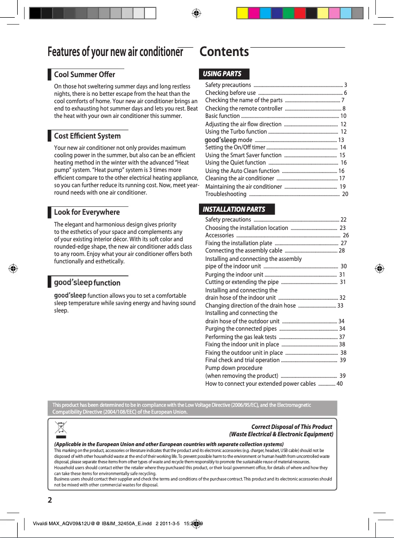First page image of the manual for AQV09UGEN