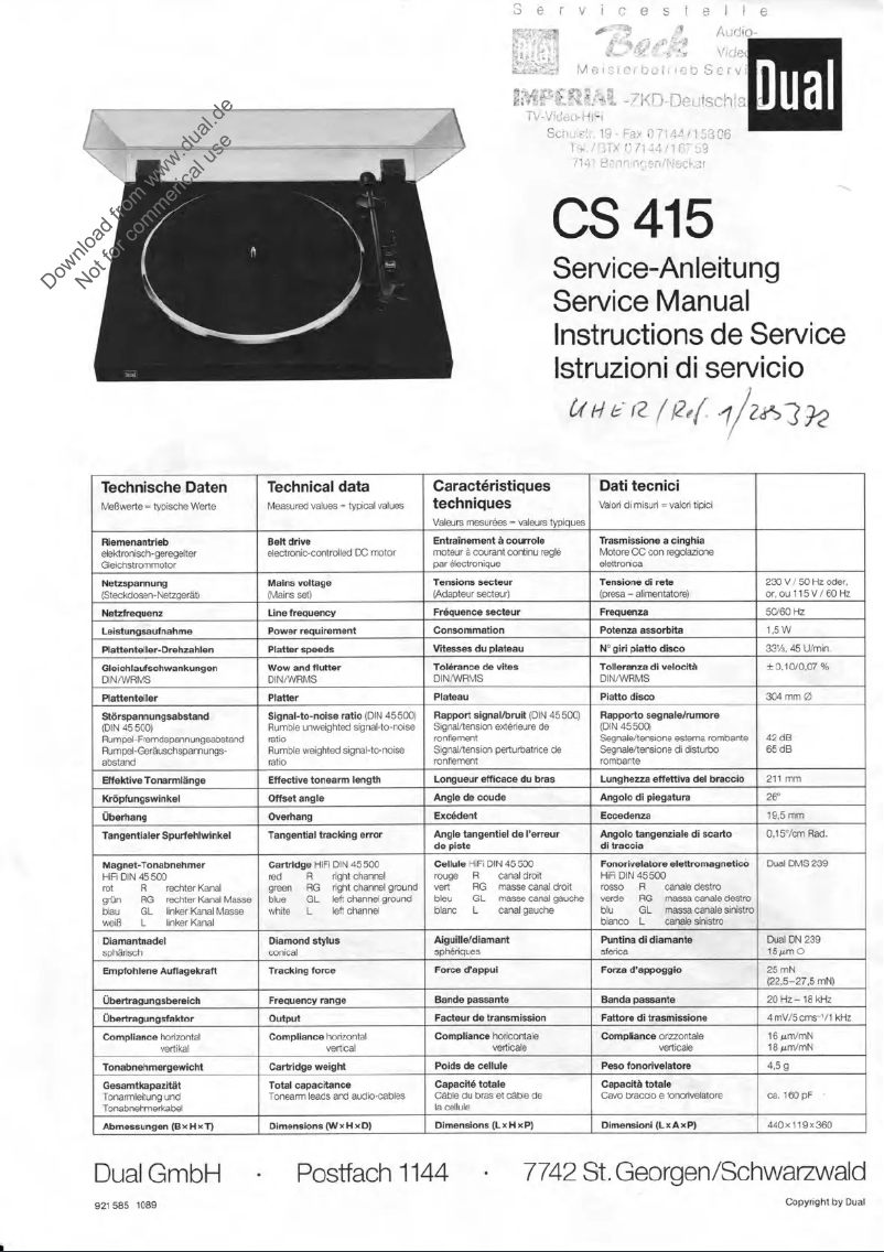 First page image of the manual for CS 415