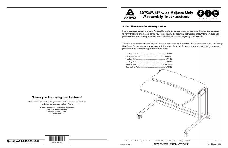 Page 1 of the manual User Manual Anthro Fit Adjusta Unit