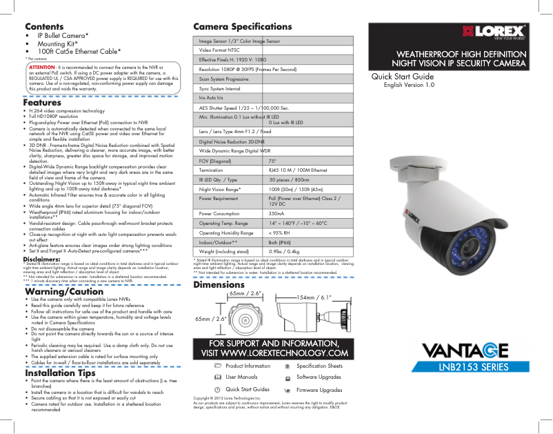 First page image of the manual for Vantage LNB2153