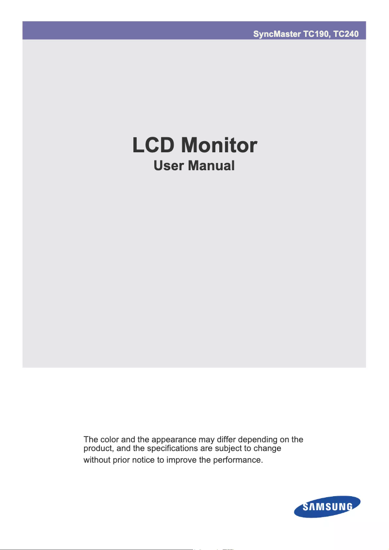 First page image of the manual for SyncMaster TC240