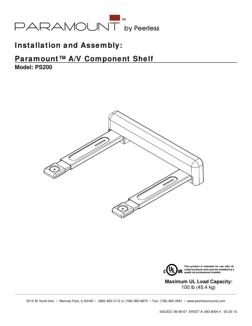 Page 1 of the manual Instruction Manual Peerless-AV PS200