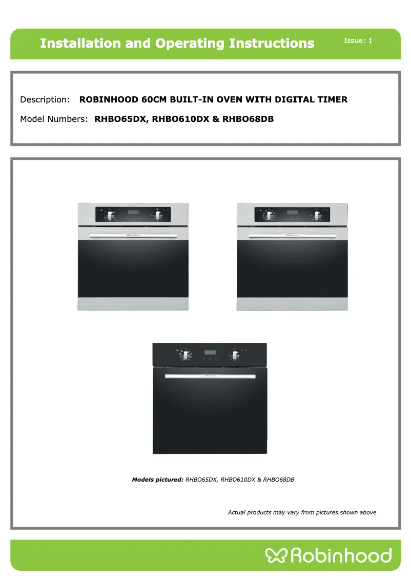 First page image of the manual for RHBO610DX