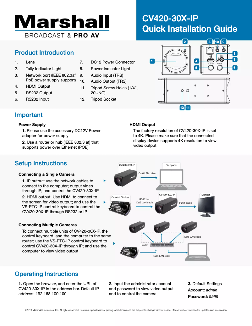 First page image of the manual for CV420-30X-IP