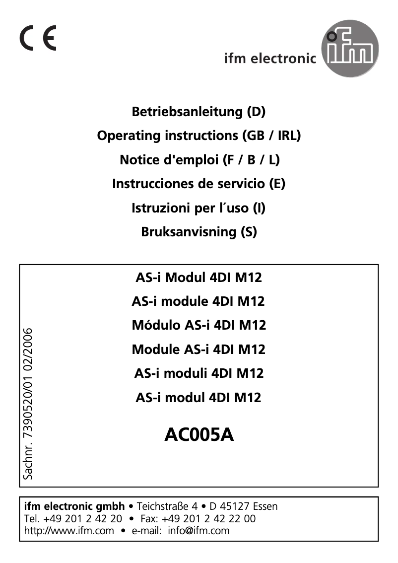 Page 1 of the manual User Manual IFM AC005A