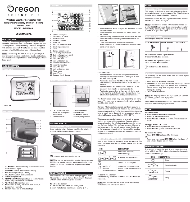 Page 1 of the manual User Manual Oregon Scientific BAR 686A
