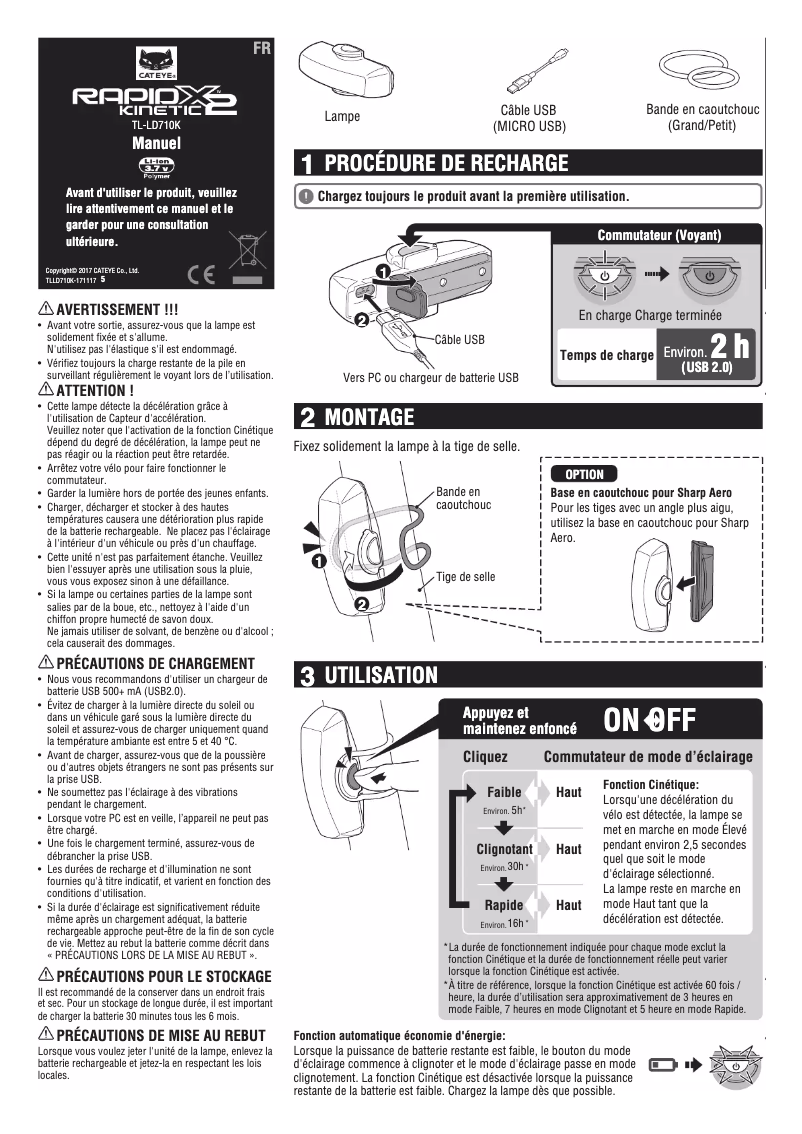 Page 1 de la notice Manuel utilisateur Cateye Rapid X2 KINETIC
