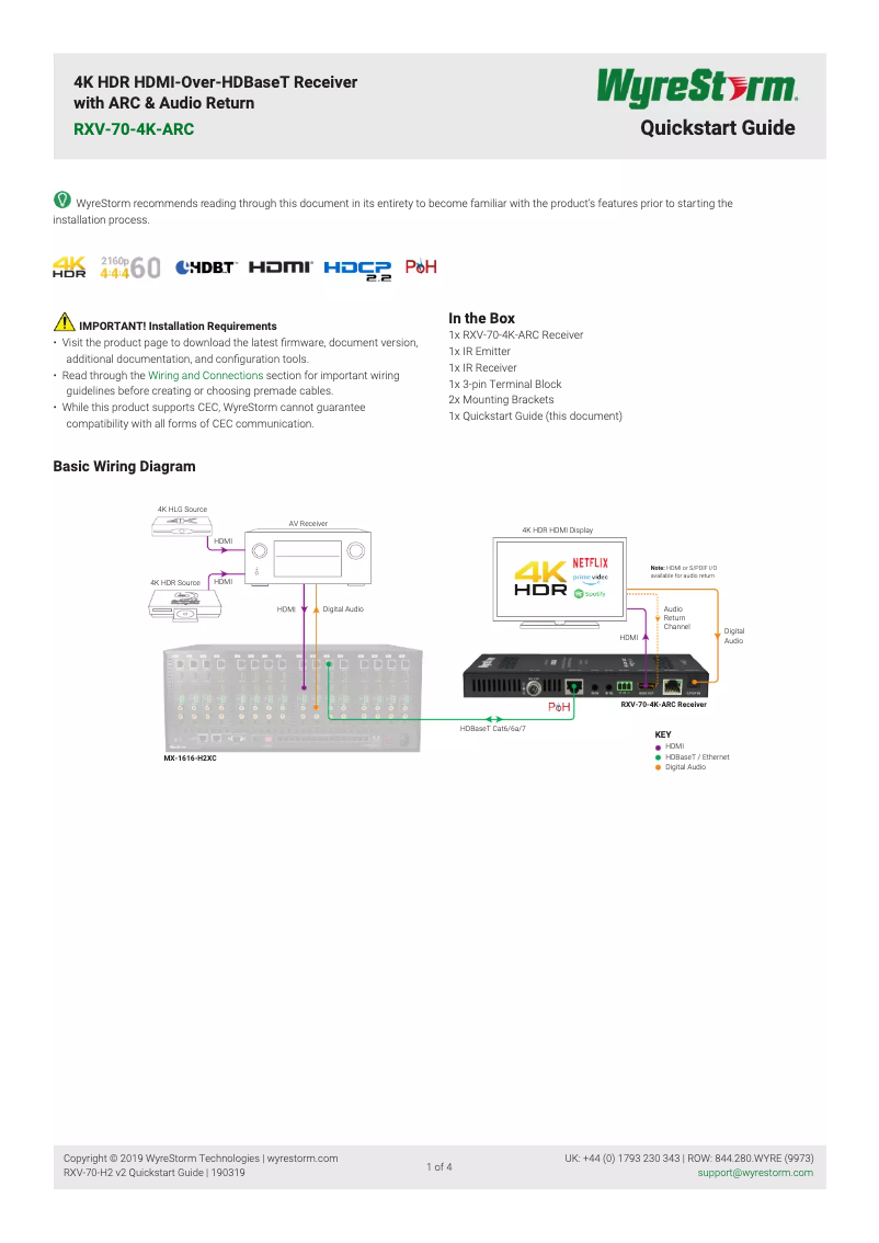 Page 1 of the manual User Manual WyreStorm RXV-70-4K-ARC